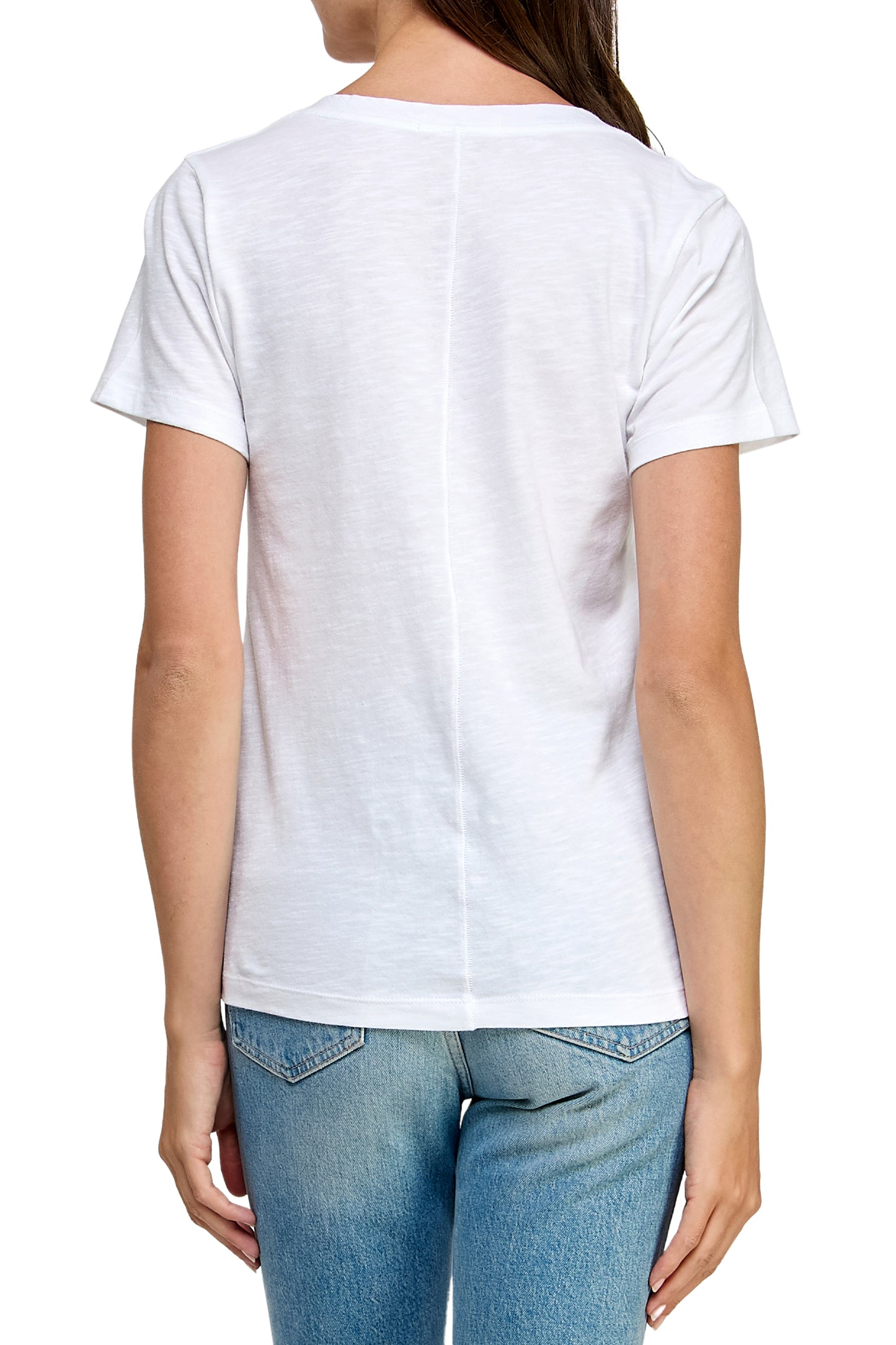 Women's GOTS Certified 100% Organic Cotton White Slub V-Neck T Shirt Short Sleeve Tee Tops